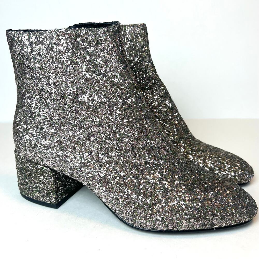 Ash Dragon Glitter Block Heel Booties Sparkling Ankle Boots Sz 9.5